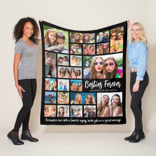 Modern BESTIES FOREVER 23 Photo Collage Custom Fleece Blanket