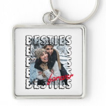 Modern Besties Forever Typography Photo Overlap  Keychain