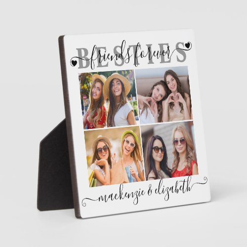 Modern BESTIES Friends Forever Chic Script 4 Photo Plaque