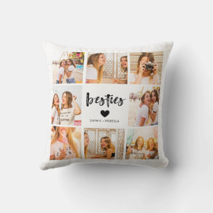Modern Besties Name Photo Collage BFF Throw Pillow