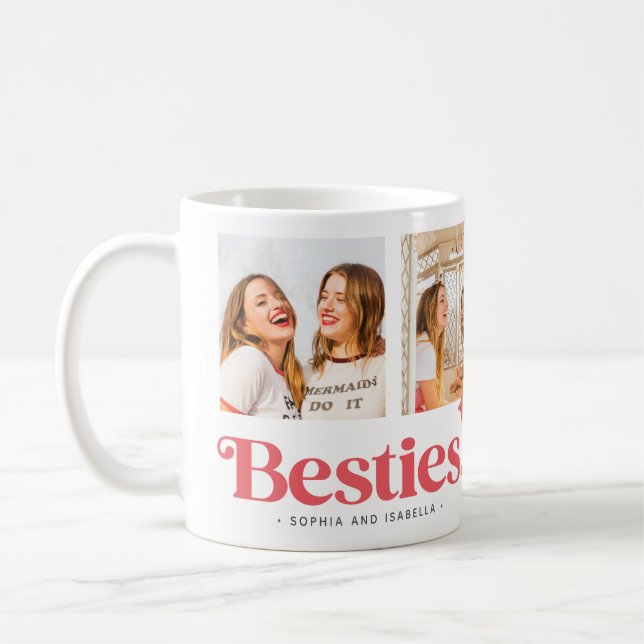 Modern Besties Names Photo Collage Best Friends Coffee Mug (Left)