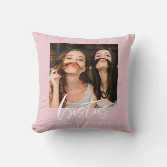 Modern Besties photo best friends pink Throw Pillow (Front)
