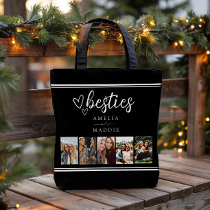 Modern Besties Photo Collage Black and White Tote Bag