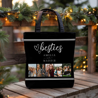 Modern Besties Photo Collage Black and White Tote Bag