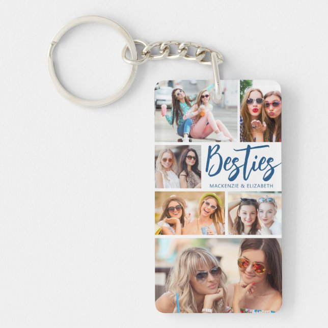 Modern Besties Photo Collage Script Your Colors Keychain (Front)