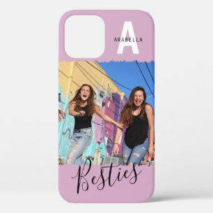 Modern Besties Photo Monogram Pink iPhone 12 Case