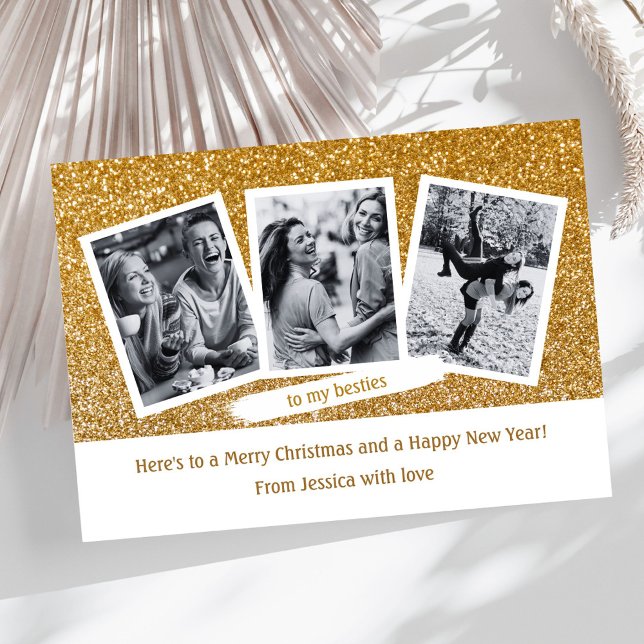 Modern Besties Photo Template Gold Merry Christmas (Creator Uploaded)