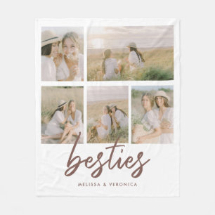 Modern 'Besties' Script Custom 5-Photo Collage Fleece Blanket
