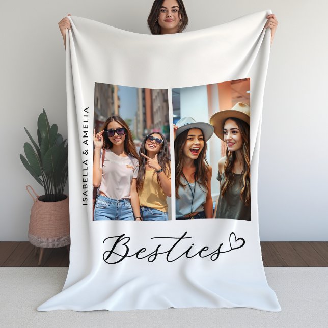 Modern Besties Two Photos Script BBF  Fleece Blanket (Creator Uploaded)