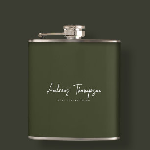 Modern Bestman Best Man Groomsman Army Green Flask