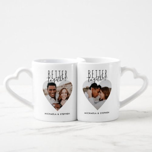 Modern Better Together Heart Photo  Names Couple Coffee Mug Set
