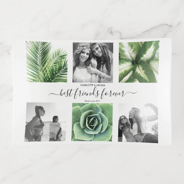 Modern bff 6 photo collage personalized trinket tray (Front)
