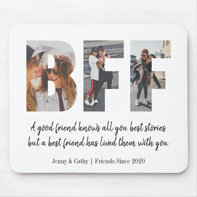 Modern BFF Best Friend Forever Cute Photo Collage Mouse Pad (Front)