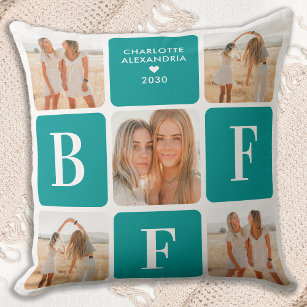 Modern BFF Best Friends Custom 5 Photo Collage Throw Pillow