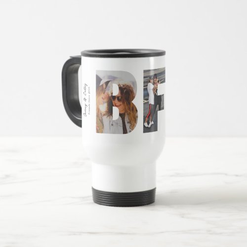 Modern BFF Best Friends Forever 3 Photo Collage Travel Mug