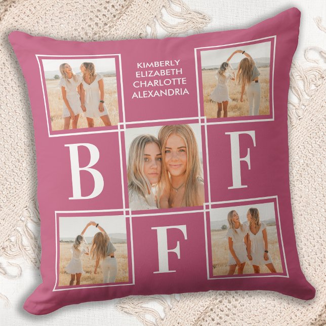 Modern BFF Best Friends Forever 5 Photo Collage Throw Pillow (Creator Uploaded)