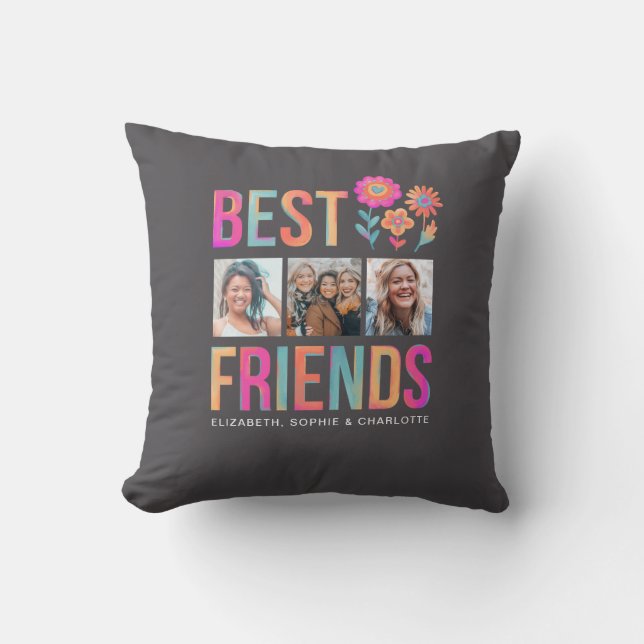 Modern BFF Besties Best Friends Photo Throw Pillow (Front)