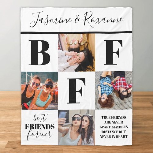 Modern BFF Besties Photo Collage Fleece Blanket