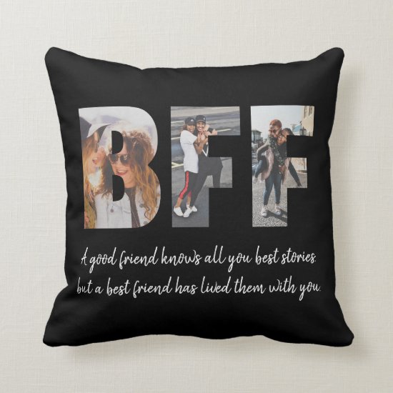 Modern BFF Photo Best Friend Besties Quote Black Throw Pillow