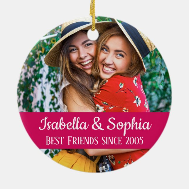 Modern BFF photo Best friends forever trendy Ceramic Ornament (Back)