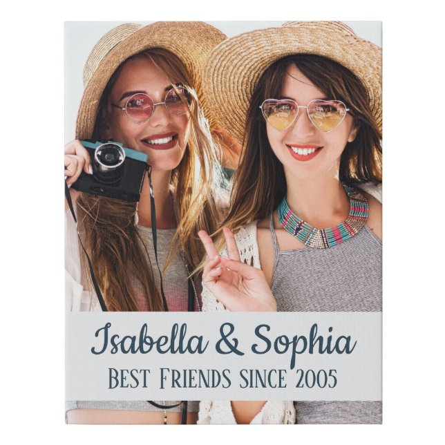 Modern BFF photo Best friends names Faux Canvas (Front)