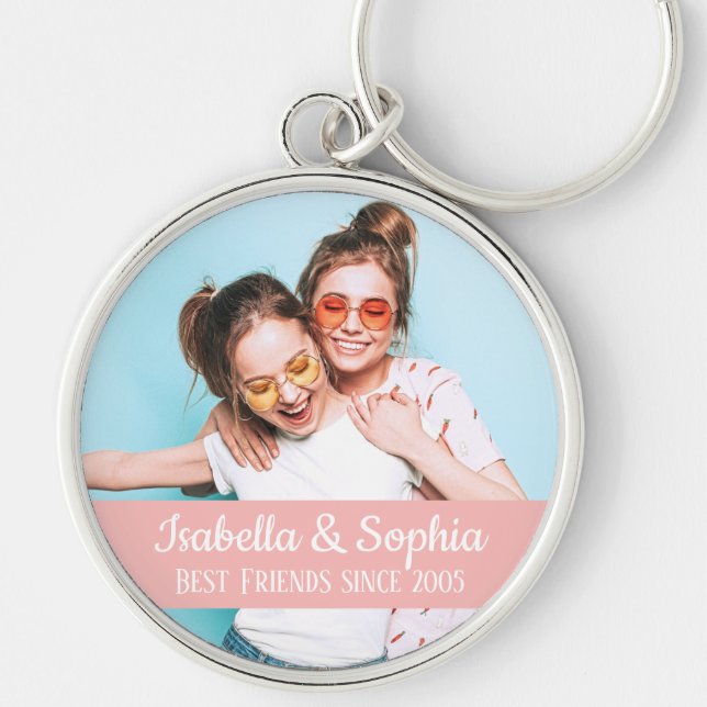 Modern BFF photo Best friends names Keychain (Front)