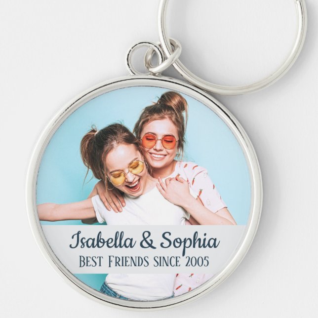 Modern BFF photo Best friends names Keychain (Front)