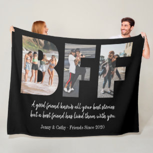 Modern BFF Photo Collage Best Friend Besties Black Fleece Blanket