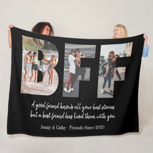 Modern BFF Photo Collage Best Friend Besties Black Fleece Blanket