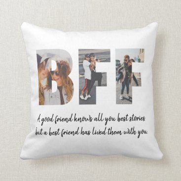 Modern BFF Photo Collage Best Friend Besties Quote Throw Pillow