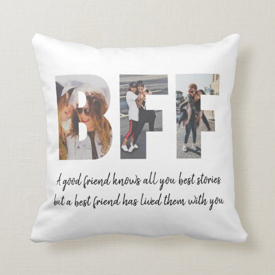 Modern BFF Photo Collage Best Friend Besties Quote Throw Pillow