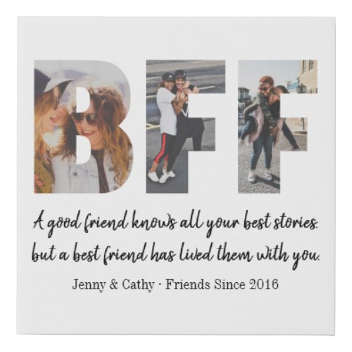 Modern BFF Photo Collage Best Friend Forever Quote Faux Canvas Print