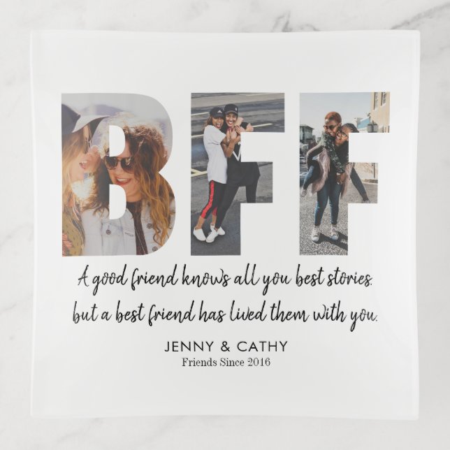 Modern BFF Photo Collage Best Friends Forever Trinket Tray (Front)
