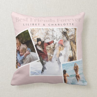 Modern BFF Photo Collage Blush Pink Personalized Throw Pillow