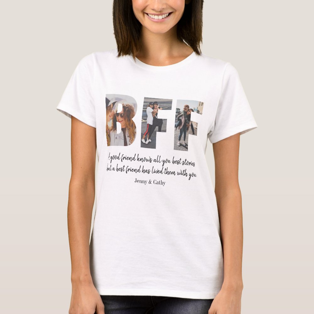 Discover Modern BFF Photo Collage Friendship Besties Chic Personalized T-Shirt