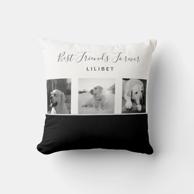 Modern BFF PHOTO COLLAGE Gift Black and White Throw Pillow (Front)