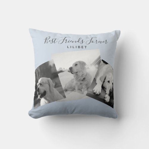 Modern BFF PHOTO COLLAGE Gift Personalized BLUE Throw Pillow