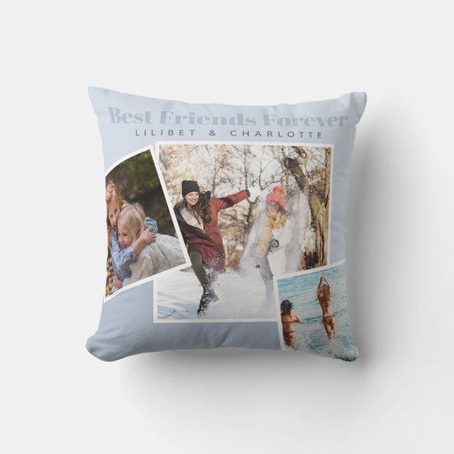 Modern BFF PHOTO COLLAGE Gift Personalized BLUE Throw Pillow (Front)