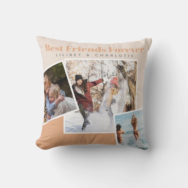 Modern BFF PHOTO COLLAGE Gift Personalized Peach Throw Pillow (Front)