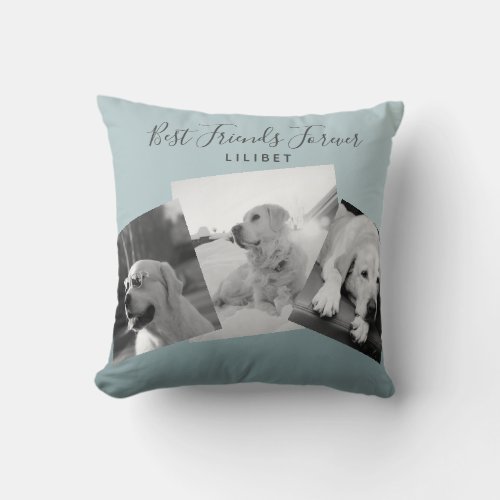 Modern BFF PHOTO COLLAGE Gift Personalized SAGE Throw Pillow
