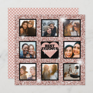 Modern BFF Photo Collage Rose Gold Glitter Holiday Card