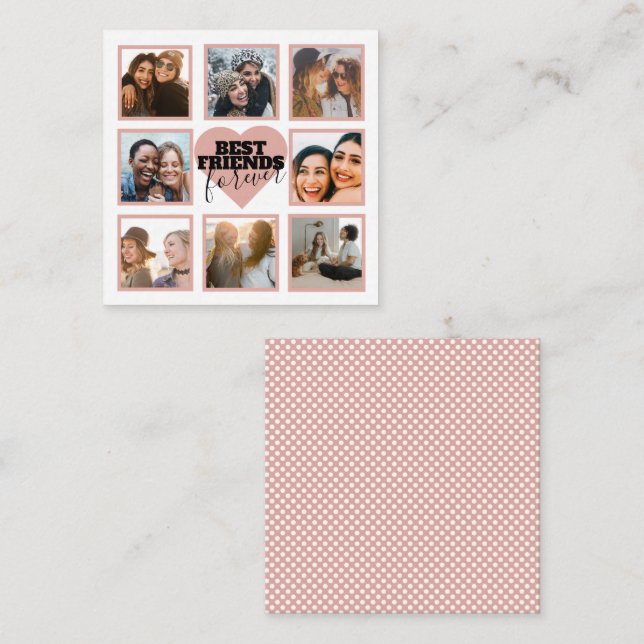 Modern BFF Photo Collage Rose Gold Heart  Note Card (Front/Back)