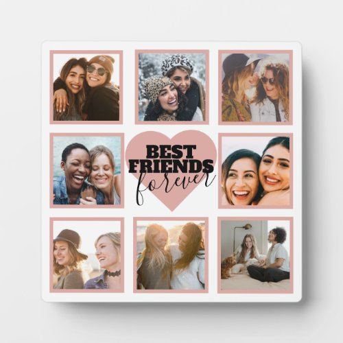 Modern BFF Photo Collage Rose Gold Heart  Plaque