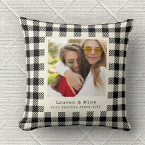 Modern BFF Photo Plaid Friendship Best Friend Throw Pillow