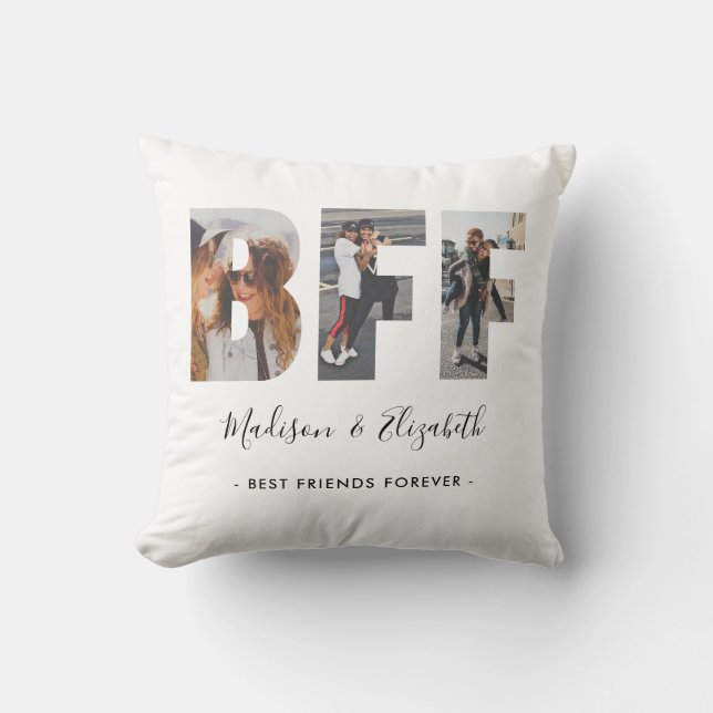 Modern BFF Photo Script Name Best Friends Forever Throw Pillow (Front)