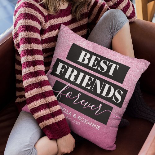 Modern BFF Pink Glitter Best Friend Besties Throw Pillow
