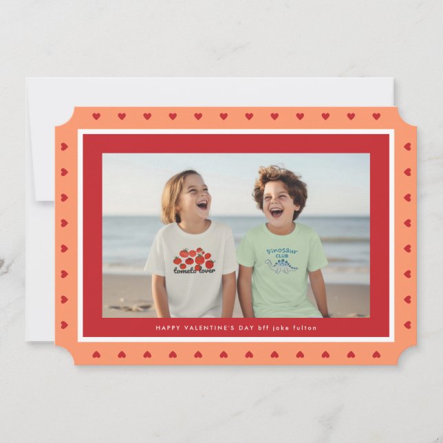 modern BFF VALENTINE HEARTS FRAMES CLASSROOM photo Holiday Card (Front)