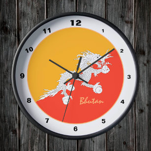 Modern Bhutanese Flag, Bhutan Home / design Round Clock