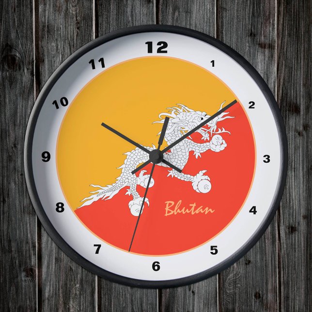 Modern Bhutanese Flag, Bhutan Home / design Round Clock (Creator Uploaded)