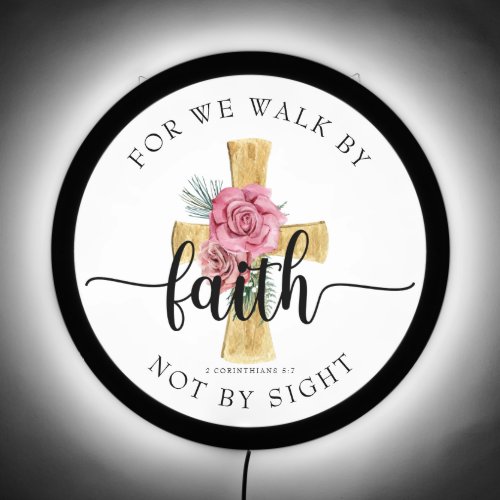 Modern Bible Verse Floral Cross Classic LED Sign